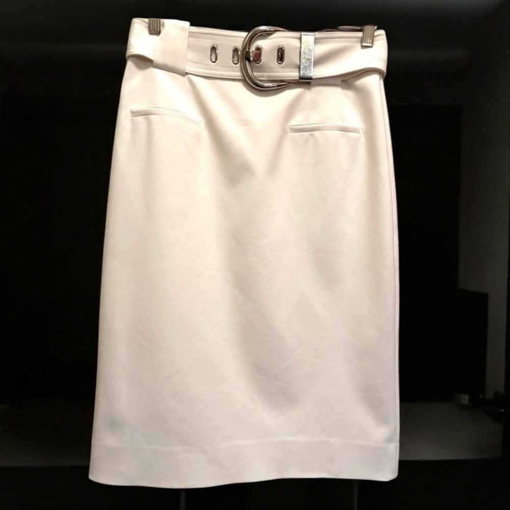 CARLISLE Ivory White Belted Crépe Pencil Skirt size 2